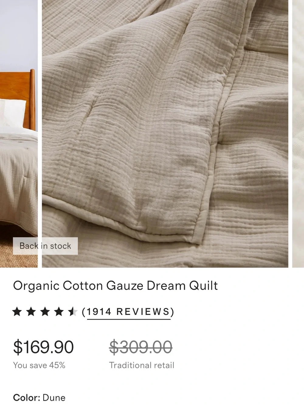 QUINCE Organic Airy Gauze Dream Quilt King/Cal King Dune 7382